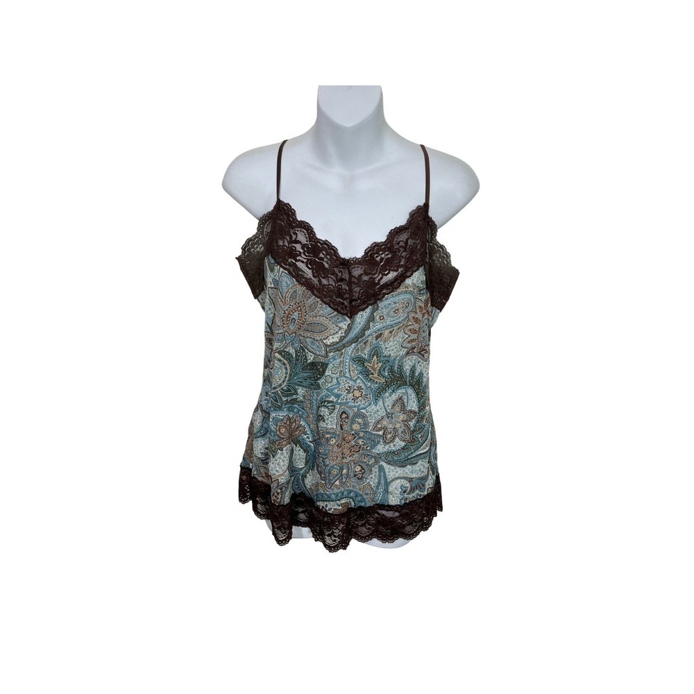 Weavers Girl Cami Top Womens Large Brown Paisley Lace Trim Vintage Y2K Fairy